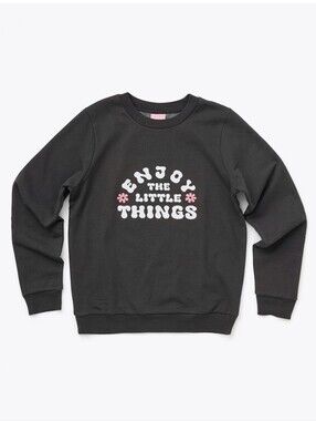 NWT Ban.do Sweatshirt Enjoy The Little Things Crewneck Pullover Dark Gray SM